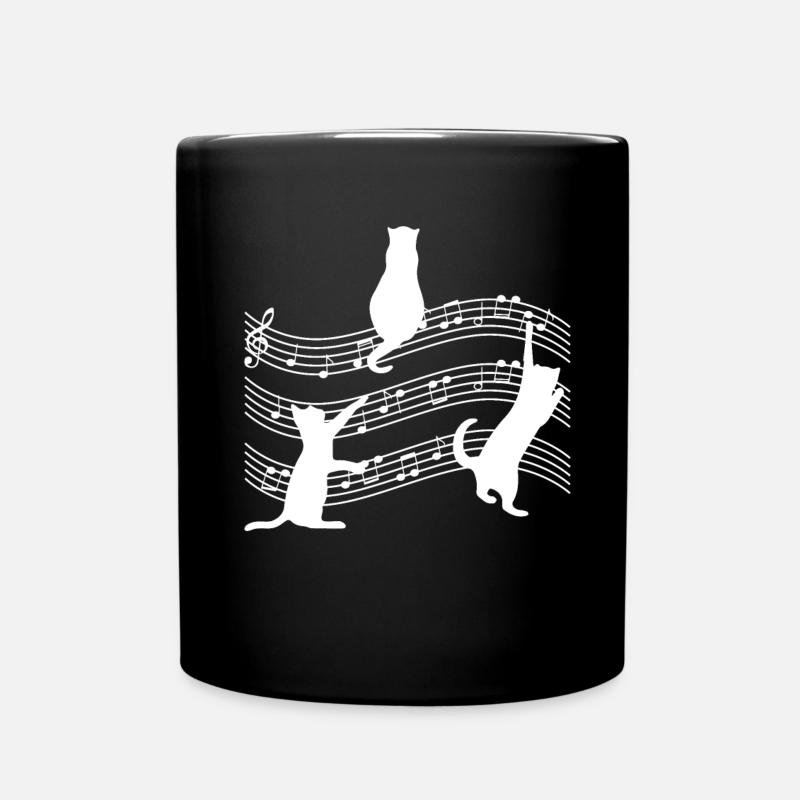 Katzen Noten Musik - Tasse einfarbig - Schwarz