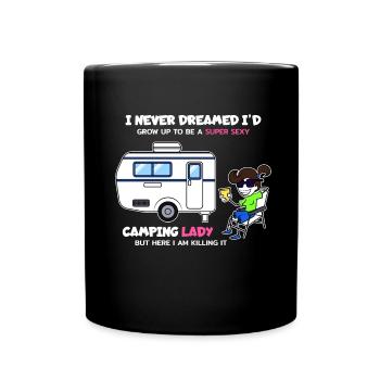 Camping Lady - Tasse einfarbig - Schwarz - Vorne
