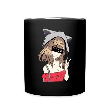 Kawaii Chibi Anime Mädchen - Tasse einfarbig - Schwarz - Vorne