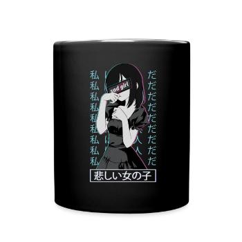 Anime Sad Girl Waifu Manga - Full Colour Mug - black - Front