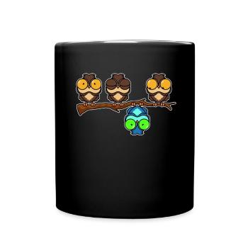 Eulen Lustig - Tasse einfarbig - Schwarz - Vorne