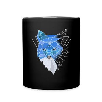 Blauer Polygon Wolf - Tasse einfarbig - Schwarz - Vorne