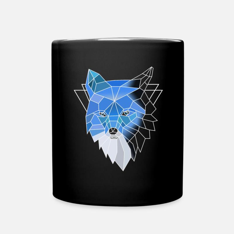 Blue polygon wolf - Full Colour Mug - black