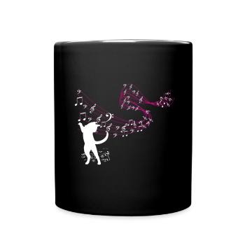 Cat catches music notes - Full Colour Mug - black - Front