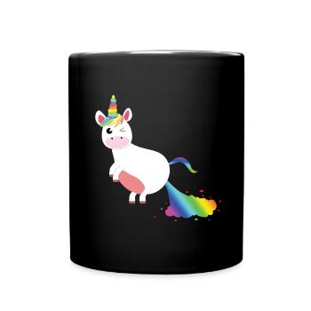 Einhorn Bunter Pups - Tasse einfarbig - Schwarz - Vorne
