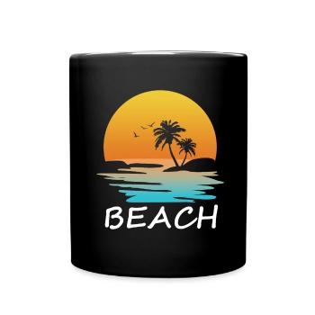 Plage avec palmiers - Mug uni - noir - Devant