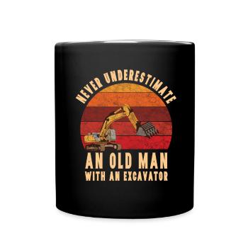 Old man with an excavator - Full Colour Mug - black - Front