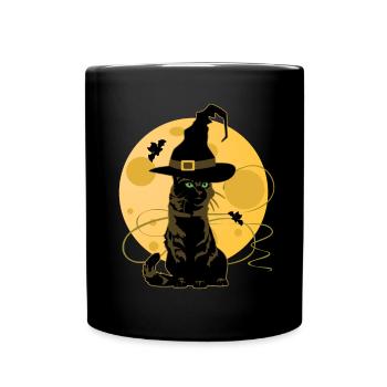 Hexen Katze Mondlicht - Tasse einfarbig - Schwarz - Vorne