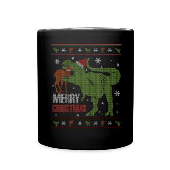 Pull de Noël laid dinosaure affamé - Mug uni - noir - Devant