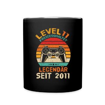 Level 11 Freigeschaltet - 11. Geburtstag Shirt - Tasse einfarbig - Schwarz - Vorne