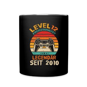 Level 12 Freigeschaltet - 12. Geburtstag Shirt - Tasse einfarbig - Schwarz - Vorne