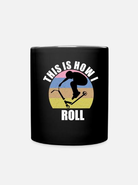 Retro Scooterist Kick Scooter Stunt Scooter Trick - Full Colour Mug - black