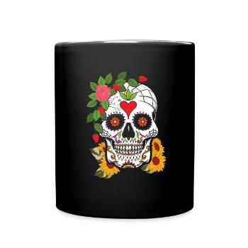 Floral Sugar Skull Muertos Day Of Dead Flower - Tasse einfarbig - Schwarz - Vorne