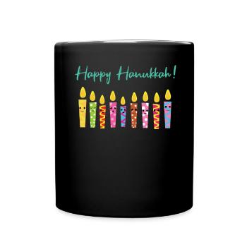 Cute Happy Hanukkah Candles Menorah Jewish - Full Colour Mug - black - Front