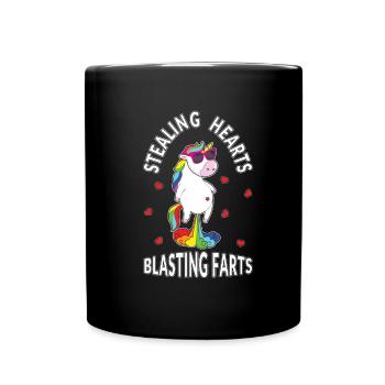 Kawaii Unicorn Steal Hearts Blast Farts Valentines - Mug uni - noir - Devant
