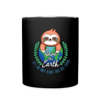 Sauvez la Terre Planète paresseuse Kawaii Sauvez la journée - Mug uni - noir - Devant