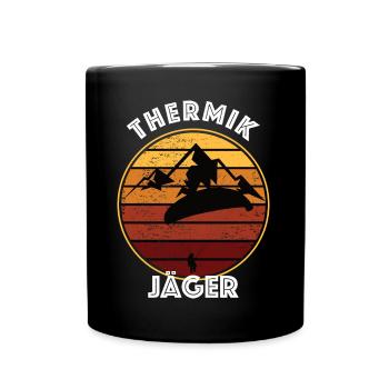 Lustiger Gleitschirmflieger Spruch Thermikjäger - Tasse einfarbig - Schwarz - Vorne