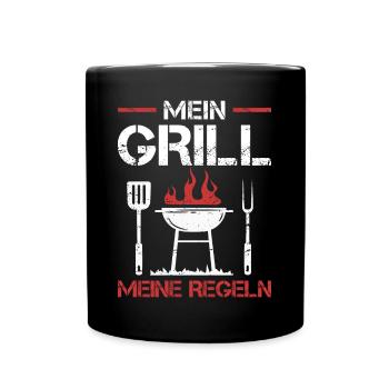 Mein Grill meine Regeln Grillmeister Grillparty - Tasse einfarbig - Schwarz - Vorne
