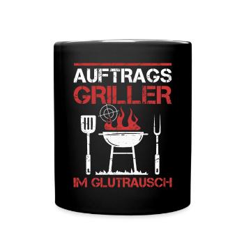 Auftragsgriller BBQ Grill Grillmeister Grillparty - Tasse einfarbig - Schwarz - Vorne