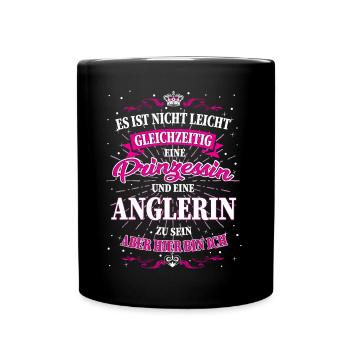 Anglerin und Prinzessin T-Shirt - Tasse einfarbig - Schwarz - Vorne