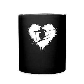 Skiing, Ski fahren, Herz, Design für Skifahrer - Tasse einfarbig - Schwarz - Vorne