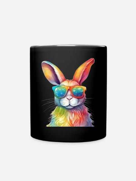 Cooles buntes Kaninchen mit Sonnenbrille Hase - Tasse einfarbig - Schwarz