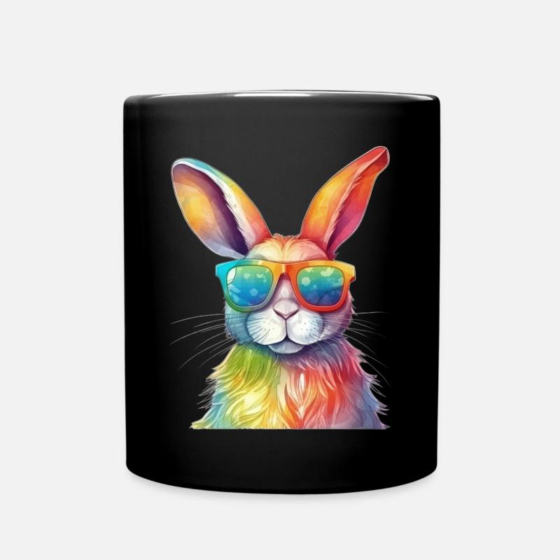 Cooles buntes Kaninchen mit Sonnenbrille Hase - Tasse einfarbig - Schwarz