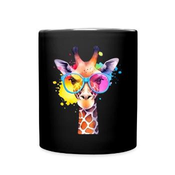 Colorful cool giraffe with sunglasses - Full Colour Mug - black - Front