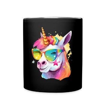Buntes cooles Alpaka-Einhorn mit Sonnenbrille - Tasse einfarbig - Schwarz - Vorne