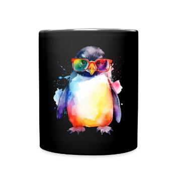 Colorful cool penguin with sunglasses - Full Colour Mug - black - Front
