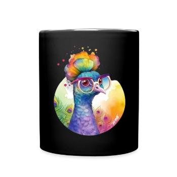 Colorful cool peacock with glasses - Full Colour Mug - black - Front