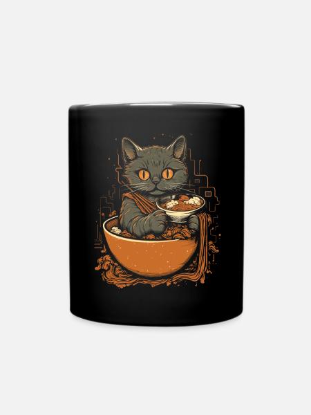 Cat Kitten Cat Japanese Ramen Cat - Full Colour Mug - black