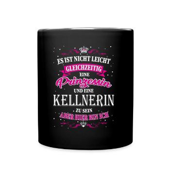 Kellnerin und Prinzessin Design - Tasse einfarbig - Schwarz - Vorne
