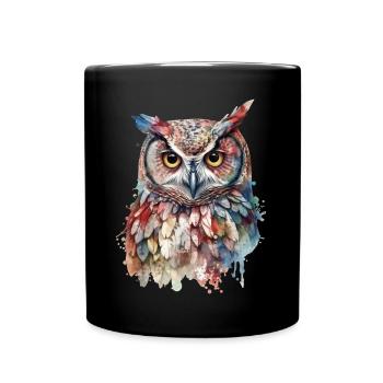 Enchanting Magic Owl Watercolor Colorful Animal Bird - Full Colour Mug - black - Front