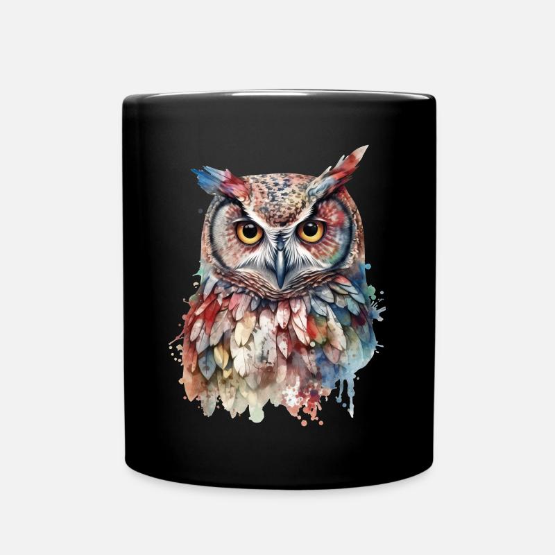 Zauberhafte Magische Eule Aquarell Bunt Tier Vogel - Tasse einfarbig - Schwarz