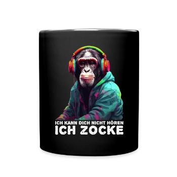 Ich kann dich nicht hören ich zocke Gaming Affe - Tasse einfarbig - Schwarz - Vorne