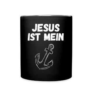Jesus ist mein Anker Christlich Geschenk - Tasse einfarbig - Schwarz - Vorne