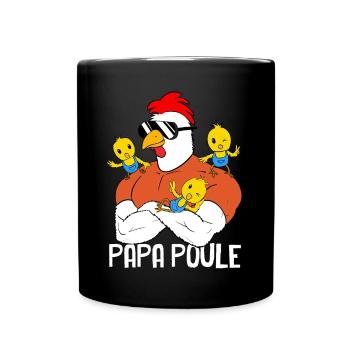 Super Papa Poule ET 3 Poussins - Mug uni - noir - Devant