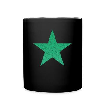 grüner Stern retro, green retro star - Tasse einfarbig - Schwarz - Vorne