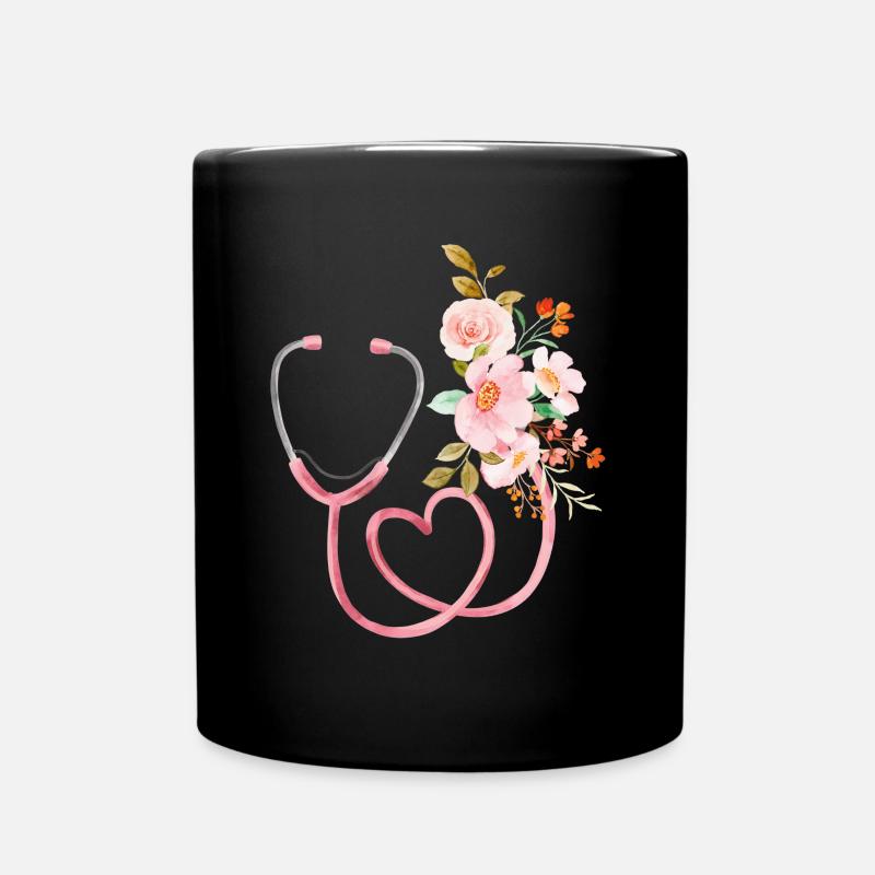Blossom Beat: Pink Stethoscope Harmony - Full Colour Mug - black