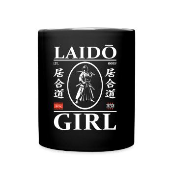 Iaido Girl Design with Kanji – Sword Fighting and Ele - Full Colour Mug - black - Front
