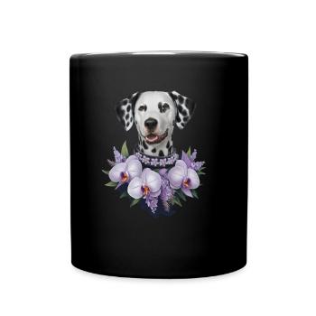 Süßer Dalmatiner mit Orchideen - Tasse einfarbig - Schwarz - Vorne