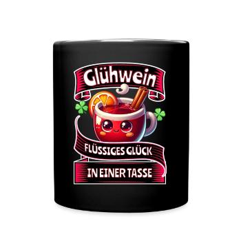 Glühwein flüssiges Glück | Weihnachtsgeschenk - Tasse einfarbig - Schwarz - Vorne