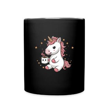 Kawaii unicorn drinking cocoa - Full Colour Mug - black - Front