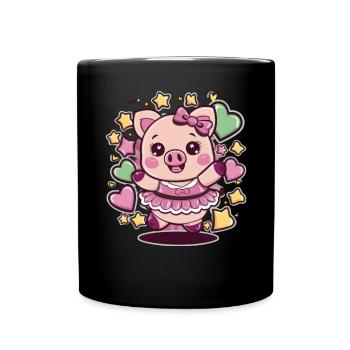 Cochon de dessin animé kawaii avec des cœurs et des étoiles - Mug uni - noir - Devant