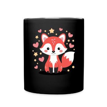 Kawaii Fuchs mit herzen und Sternen - Tasse einfarbig - Schwarz - Vorne