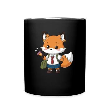 Renard kawaii avec uniforme scolaire traditionnel - Mug uni - noir - Devant