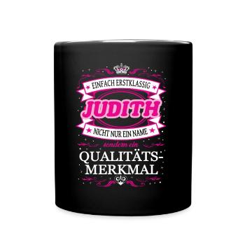 Qualitätsmerkmal Judith einfach Erstklassig - Tasse einfarbig - Schwarz - Vorne