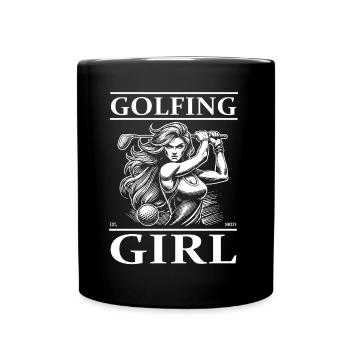 Golfing Girl, coole Golferin und Frauen Design - Tasse einfarbig - Schwarz - Vorne