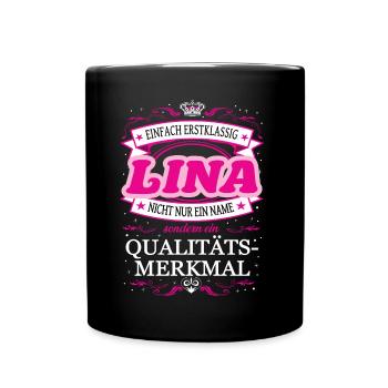 Qualitätsmerkmal Lina einfach Erstklassig - Tasse einfarbig - Schwarz - Vorne